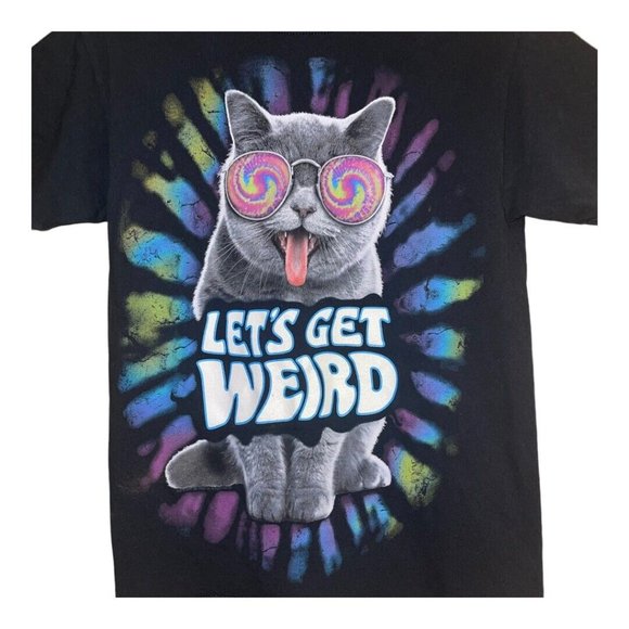 DOM Lets Get Weird Cat T-Shirt Small Black Graphic Psychadelic Multicolor Casual - Picture 4 of 8